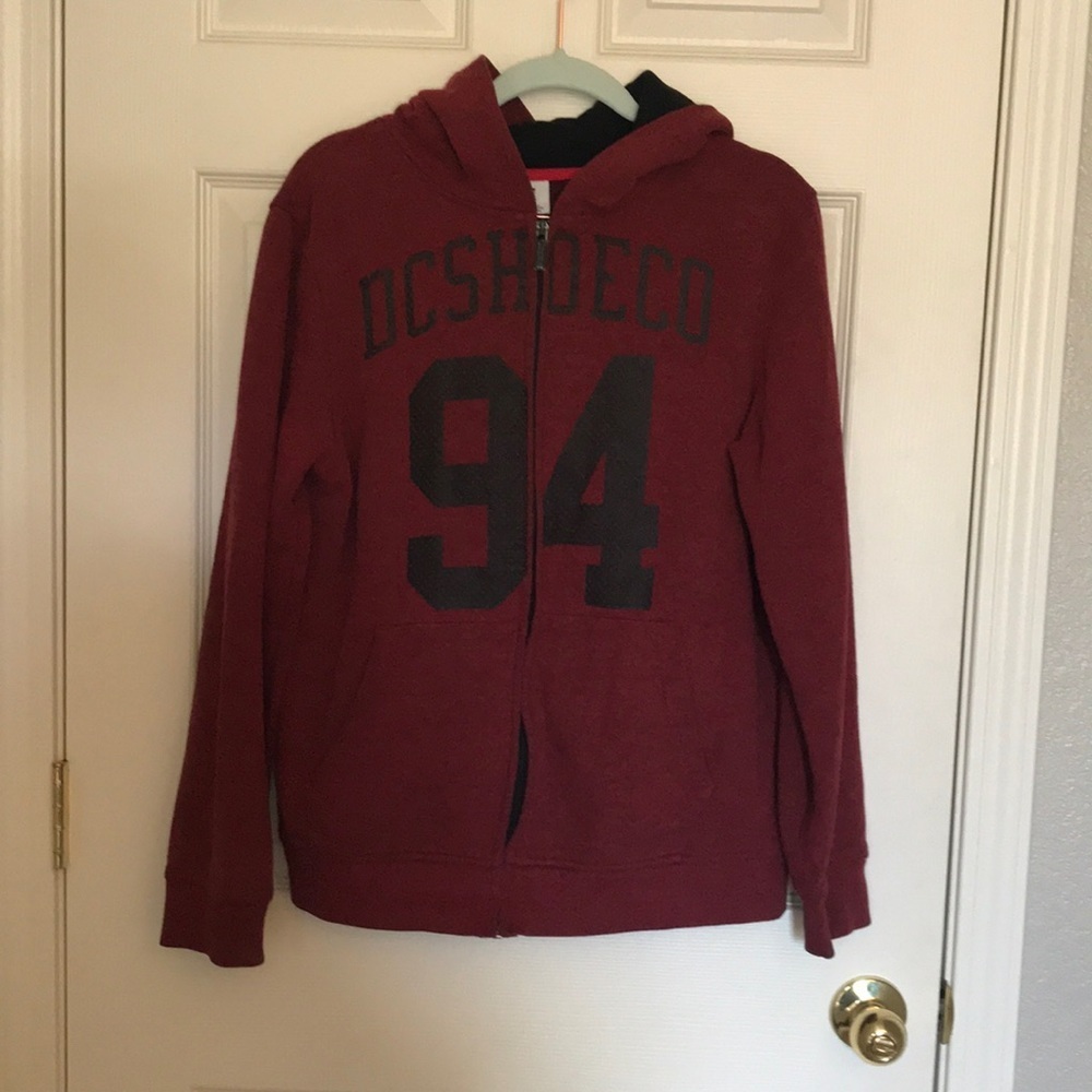 DC red and black zip up hoodie